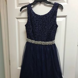 Jodi Kristopher Navy sparkly dress size 1 dance